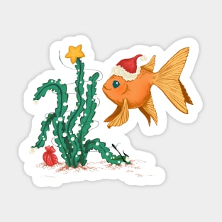 Christmas Goldfish with a Kelp Tree and Pearls Sticker